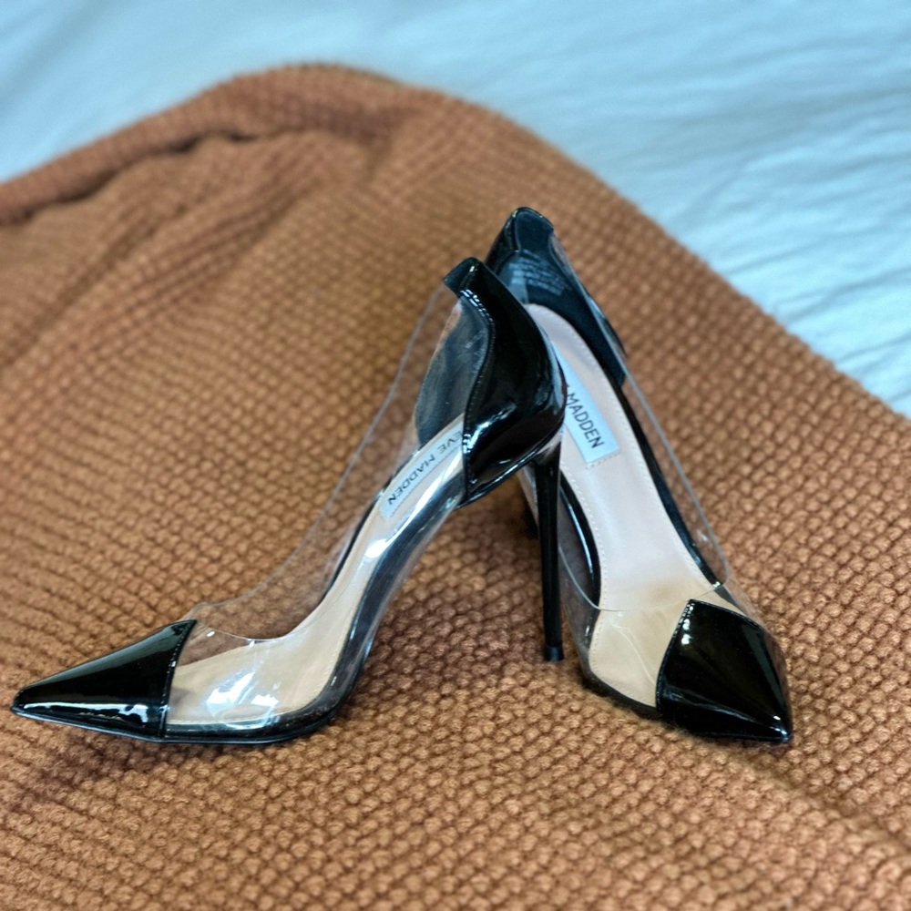 Steve Madden Black and Clear Heels